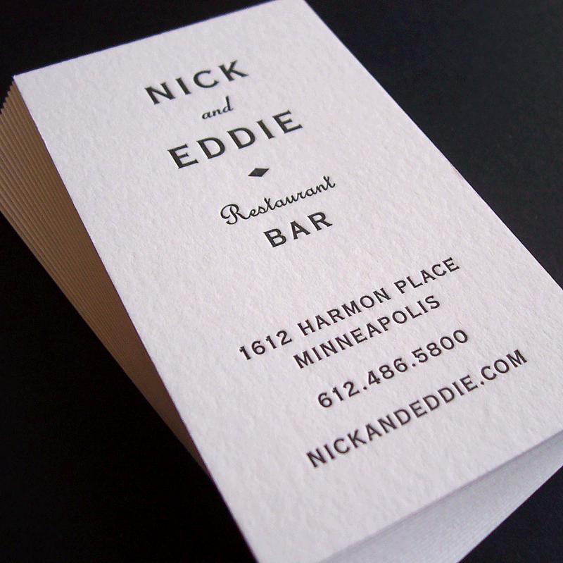 nick-and-eddieletterpressbusinesscard lunalux business card design for nick and eddie restaurant | simple pretty