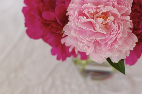 peony bouquet on matelassé | simple pretty