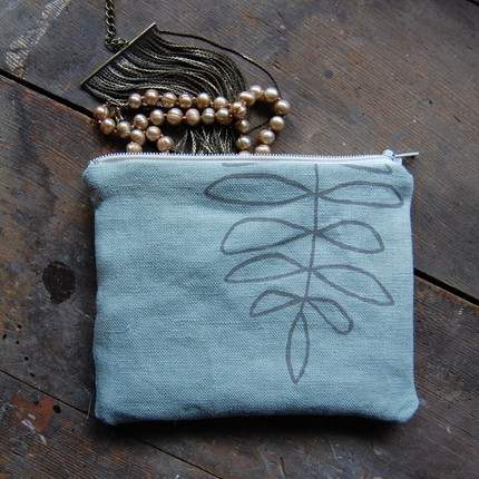 elisabeth bentz sagey blue/grey leaf zipper pouch | simple pretty