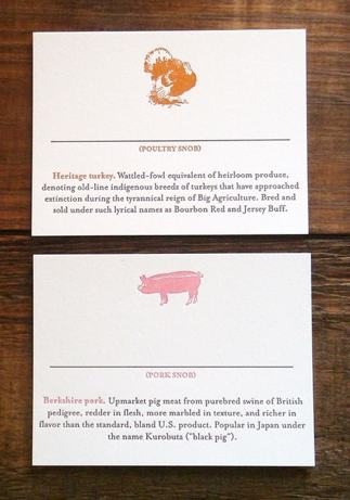 greenwich letterpress 'food snob' place cards | simple pretty